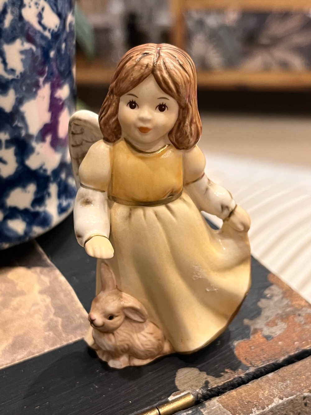 Ceramic Angel Figurine with Bunny Vintage German
